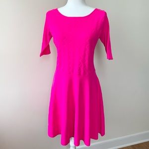 Neon pink fit and flare dress